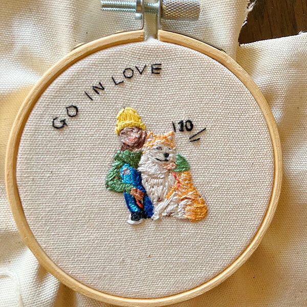 犬とガールの刺繍